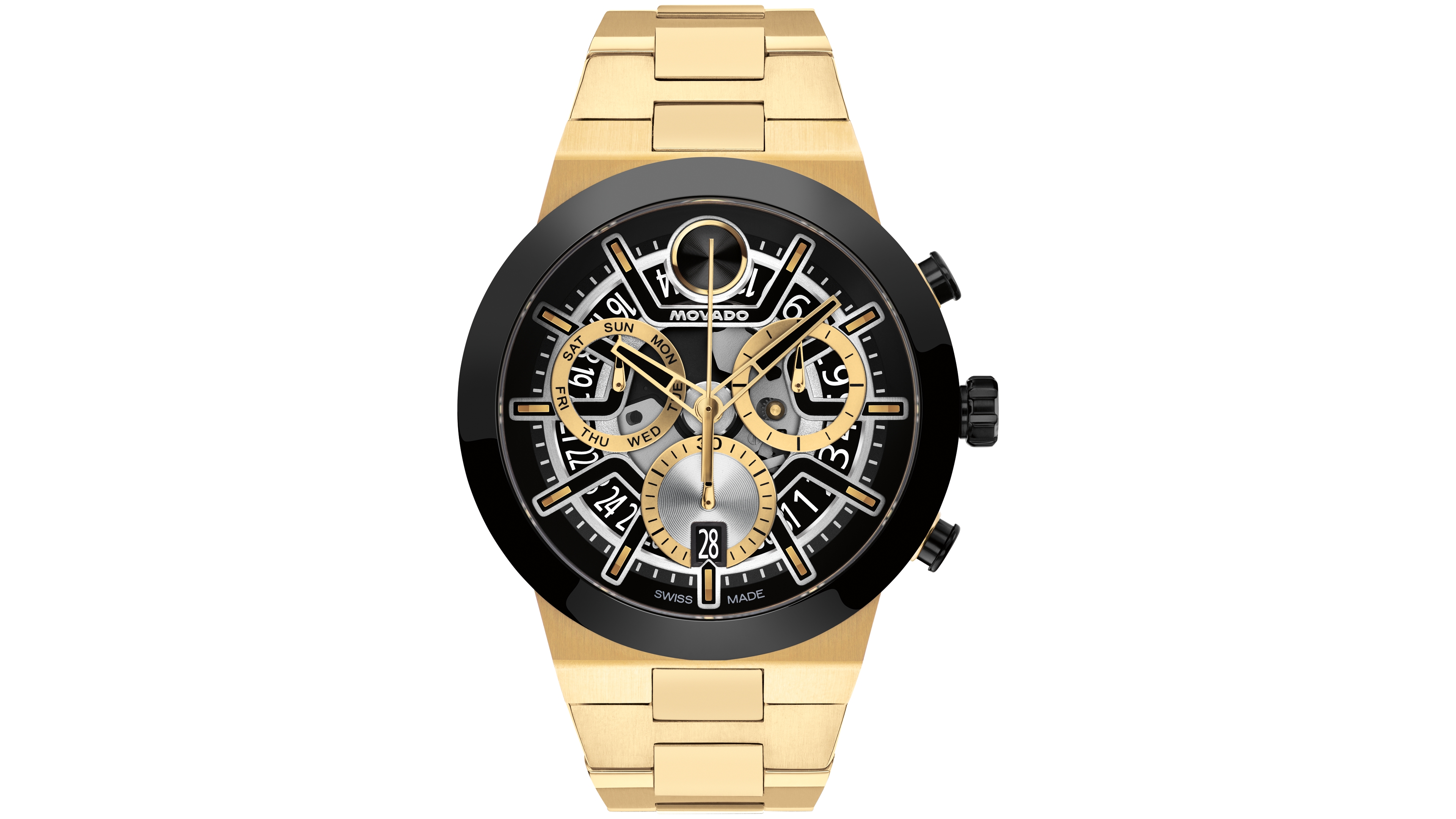 Movado Men's Bold Fusion Swiss Quartz Chrono Ionic Plated Light Yellow Gold Steel Watch 44.50mm