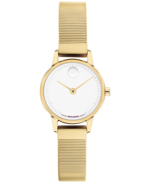 Женские часы Movado Baby Face Swiss Quartz Ionic Plated Light Yellow Gold Steel Watch 22.50mm
