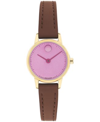 Women's Baby Face Swiss Quartz Warm Brown Leather Watch 22.50mm