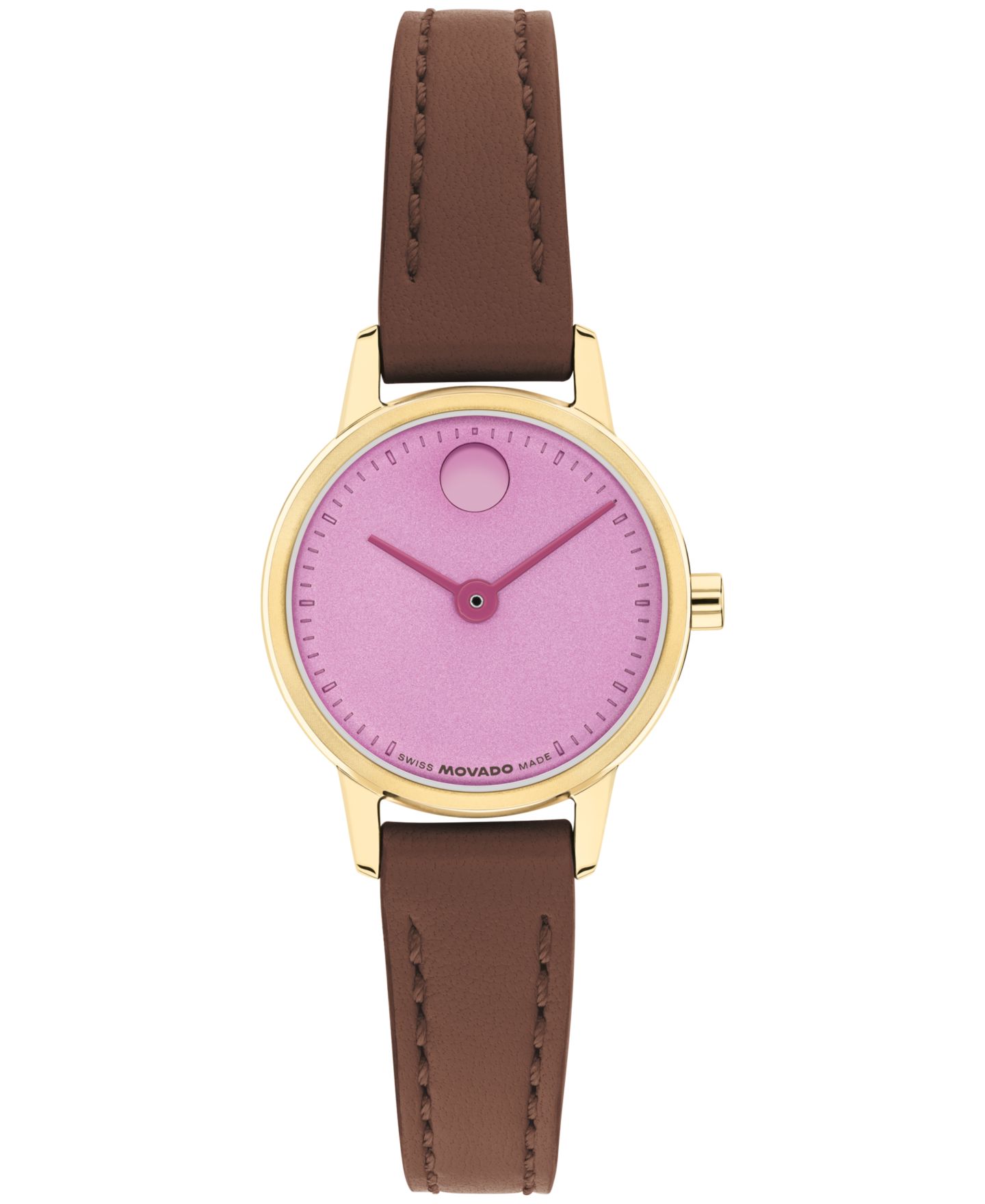 Женские часы Movado Baby Face Swiss Quartz Warm Brown Leather Watch 22.50mm — фото 1
