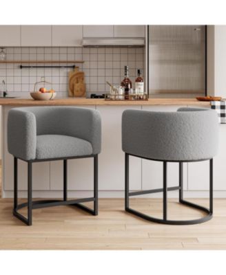 Bar Stools Set of 2 with Lambswool Cushioned Seats, Modern Upholstered Counter Height Bar Stools with Backrest and Arms, Metal Frames
