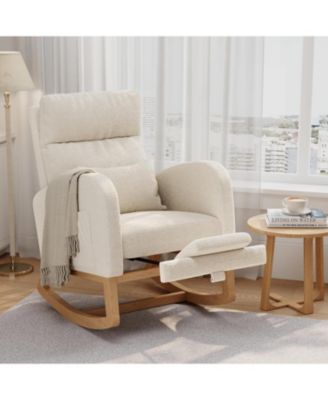 Teddy Fleece Rocking Chair with Footrest, Modern Nursery Glider Chair with Side Pockets and Pillow