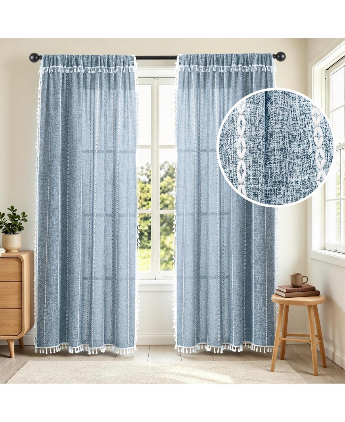 Awesome Home Casual Fringe Light Filtering Curtains Pair