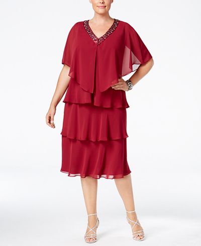 SL Fashions Plus Size Tiered Sheath Dress and Embellished Jacket