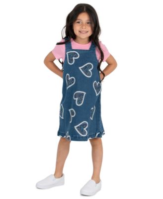 Girls' 2T-6X Short-Sleeve T-Shirt and Denim Jumper, 2-Piece Set