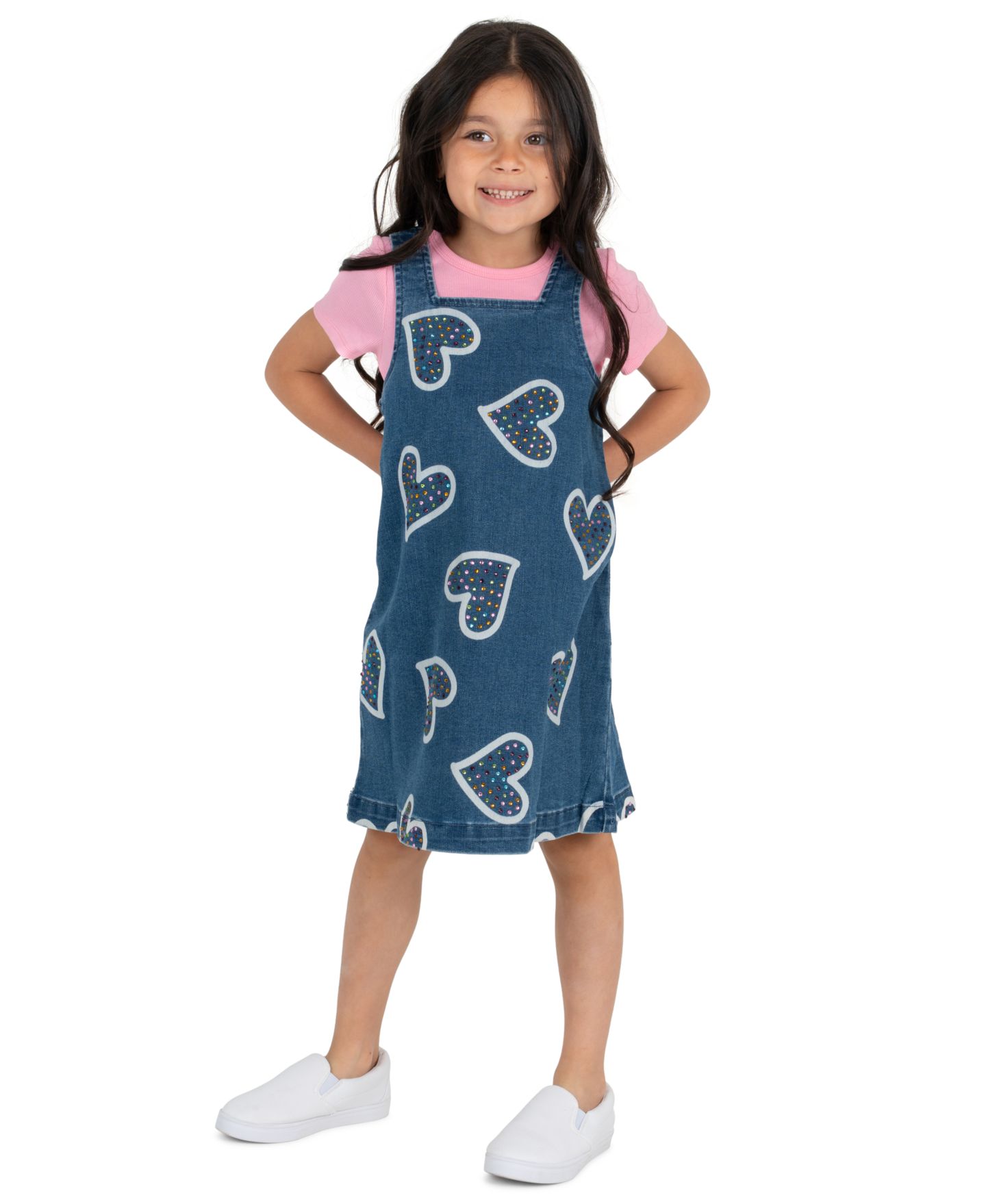 Rare Editions Girls' 2T-6X Short-Sleeve T-Shirt and Denim Jumper, 2-Piece Set, цвет: Синий — фото 1