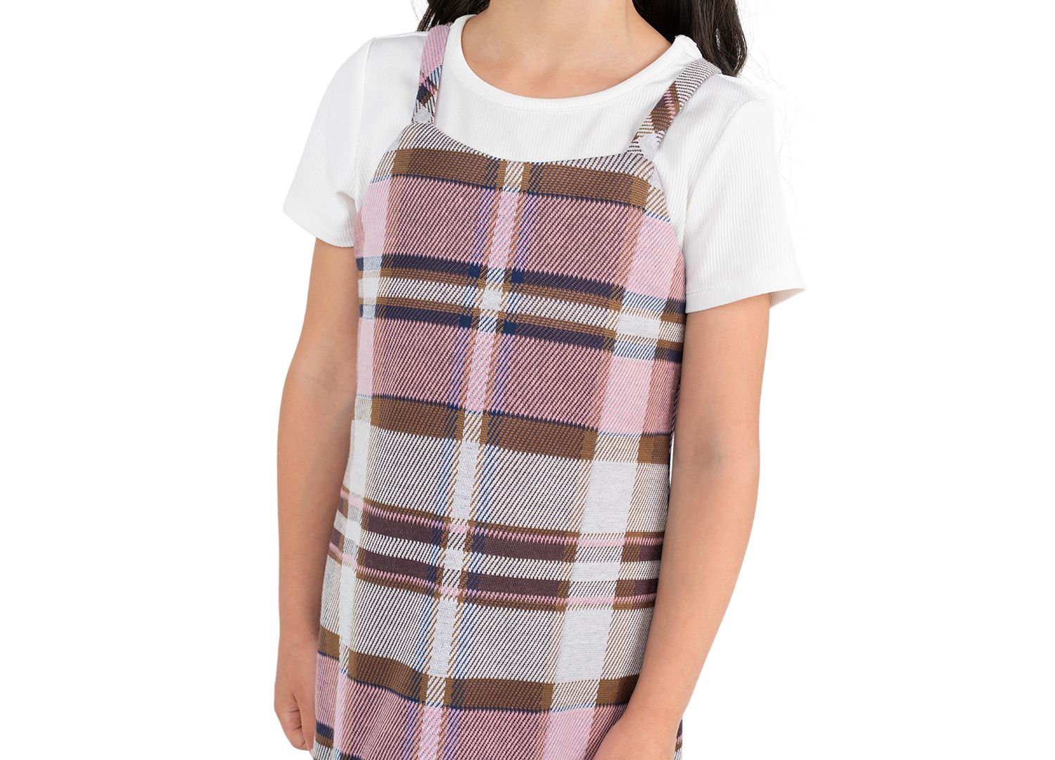 Girls' 2T-6X Rib Knit Short-Sleeve T-Shirt and Plaid Pleated Jumper, 2-Piece Set