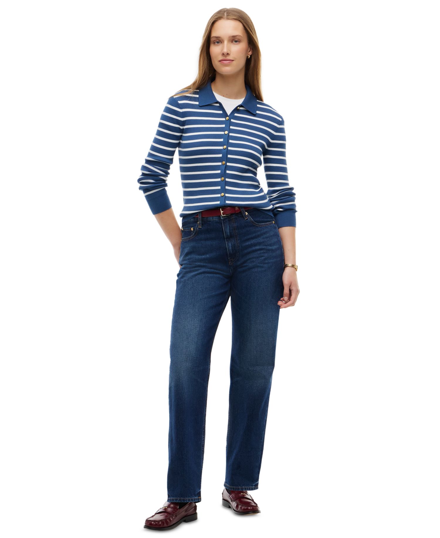 Women's Fine Gauge Polo Collar Cardigan