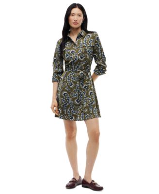 Women's Long-Sleeve Paisley-Print Shirt Dress