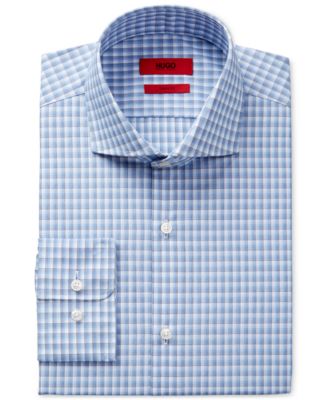 Hugo Boss - Men's Slim-Fit Blue Gray Plaid Dress Shirt