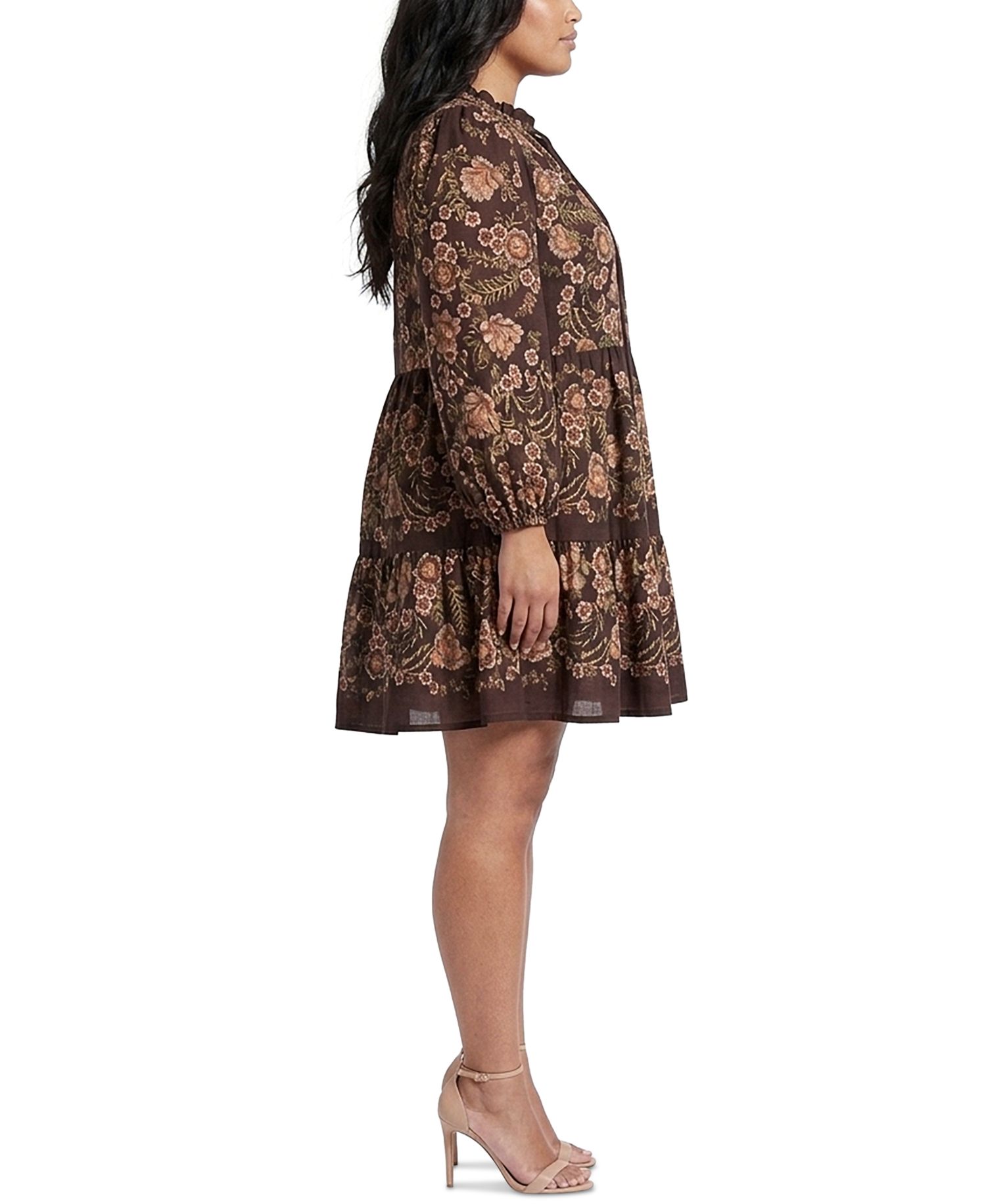 Plus Size Printed Chiffon Babydoll V-Neck Dress
