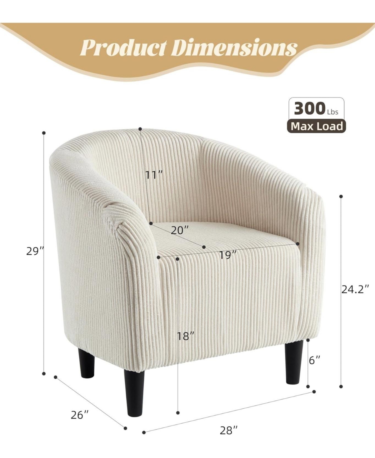 gaomon Barrel Accent Chair Corduroy Club Chair Elegant Armchair Cozy Backrest for Living Room Bedroom Reception Room Office