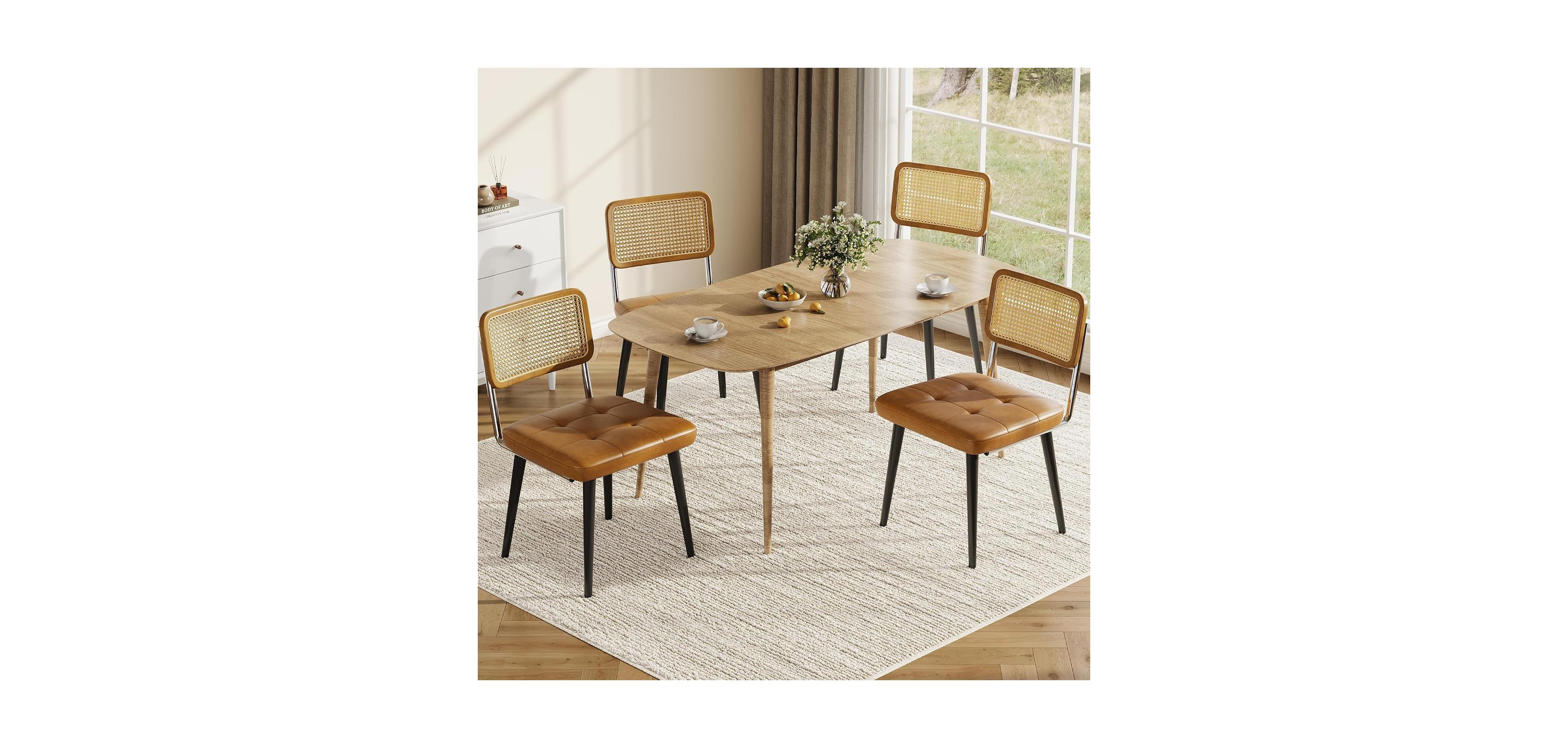 gaomon Rattan Dining Chairs, Pu Leather Upholstered Seats, Kitchen and Chairs