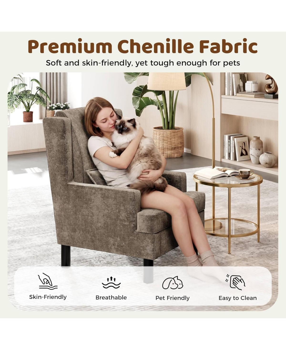 Gaomon 2 Pcs Upholstered Wingback Accent Chair, Modern Reading Armchair for Living Room, Bedroom