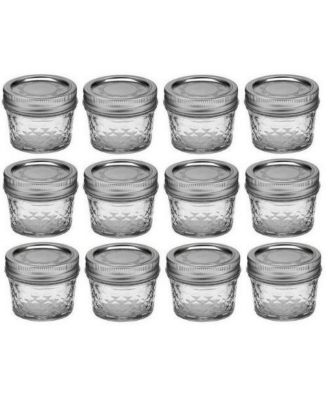 Quilted Crystal Glass Mason Jars, Regular Mouth, Quarter Pint Size (4 oz), Pack of 12