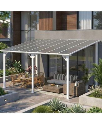 10'X14' Hardtop Wall Mounted Gazebo with Gutters Galvanized Steel Roof, 60MPH Wind Resistance, Lean to Gazebo Pergola with Sloped Roof