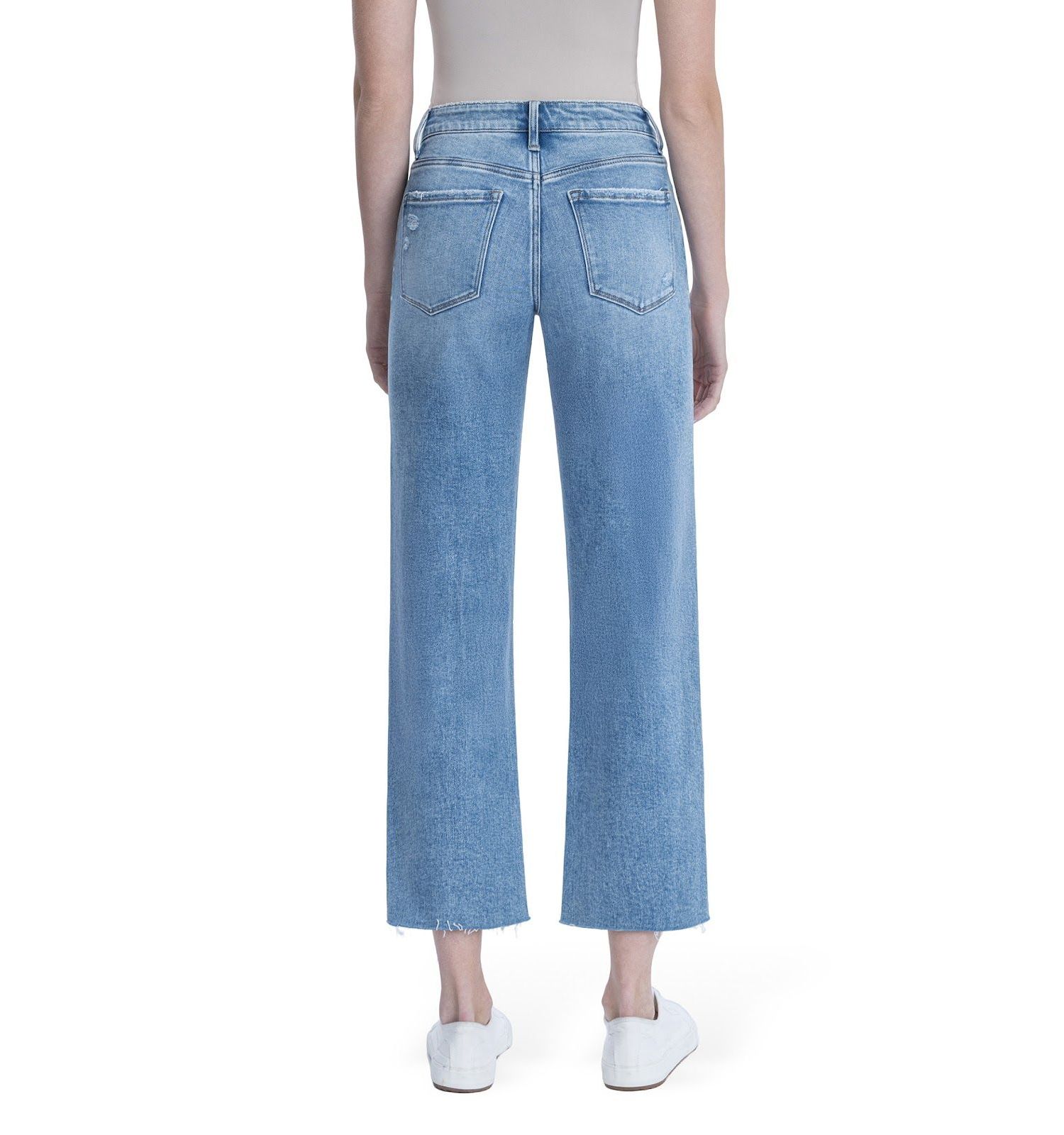 Women's High Rise Raw Hem Crop Slim Wide Leg Jeans