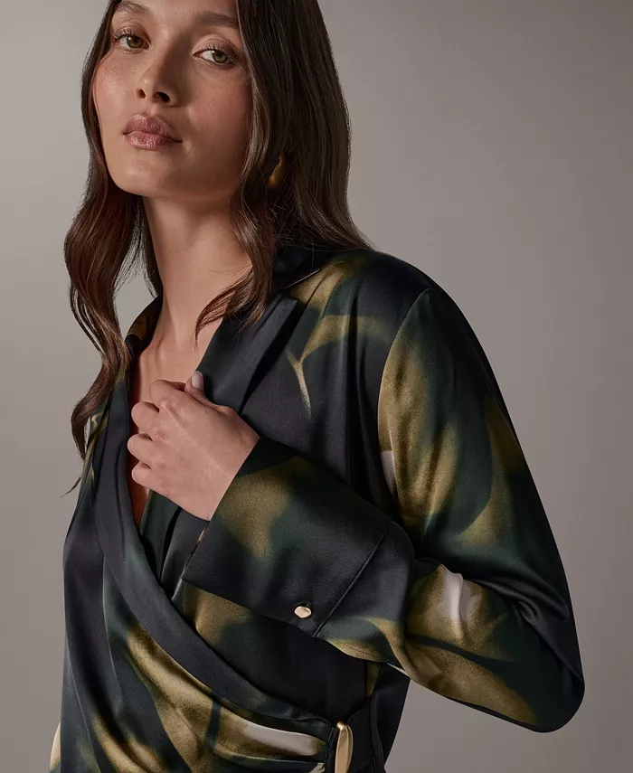 Women's Printed V-Neck Long-Sleeve Blouse - thumbnail 4