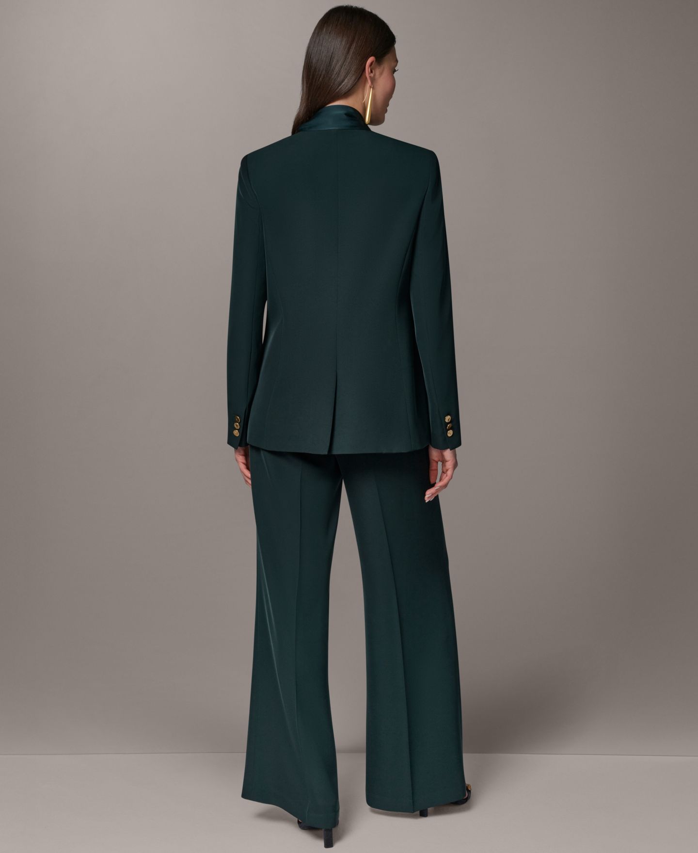 Женский пиджак Donna Karan New York Scarf Collar Blazer, цвет: Чёрный тёмно-зелёный — фото 10