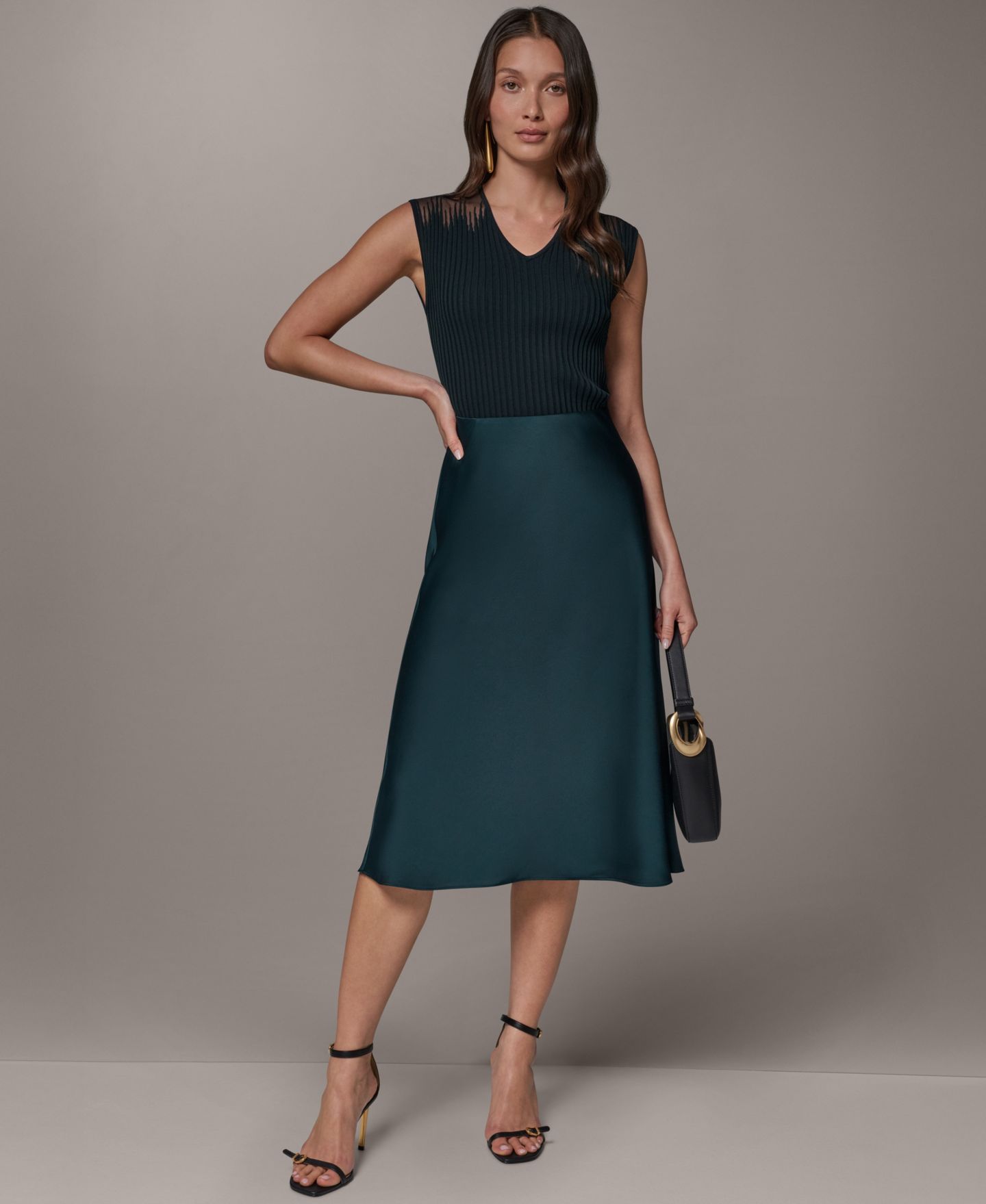Женская юбка Donna Karan New York Bias A-Line Midi, цвет: Чёрный тёмно-зелёный — фото 5