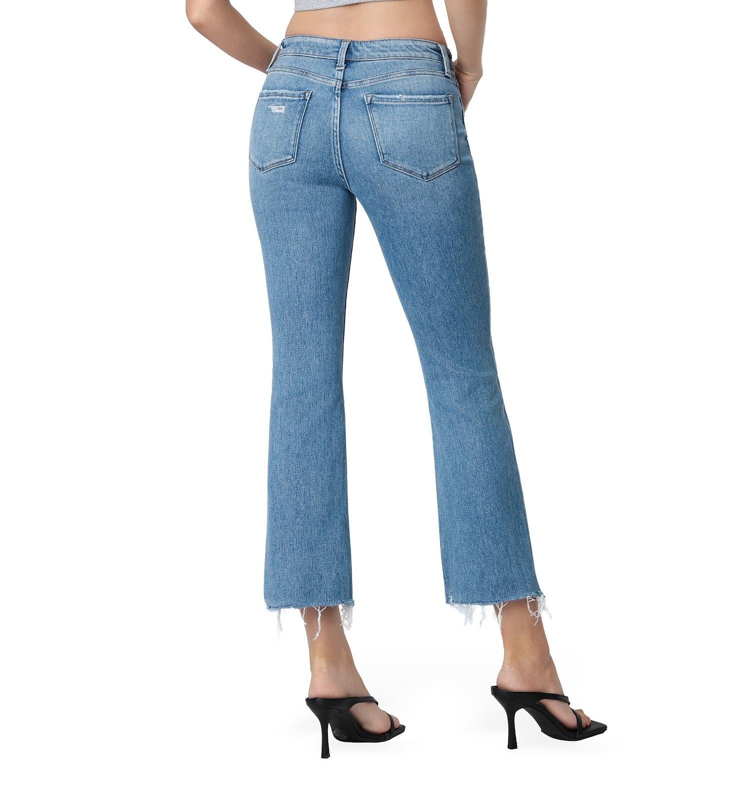 Women's High Rise Distressed Hem Kick Flare Jeans