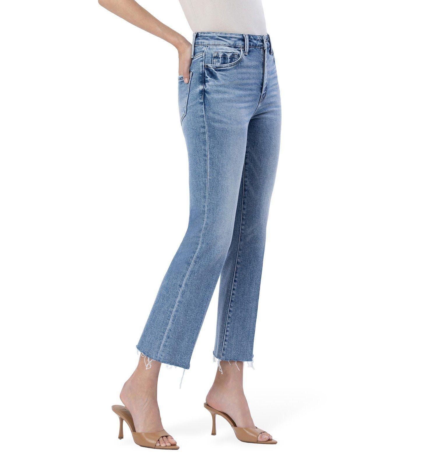 Women's High Rise Raw Hem Kick Flare Jeans