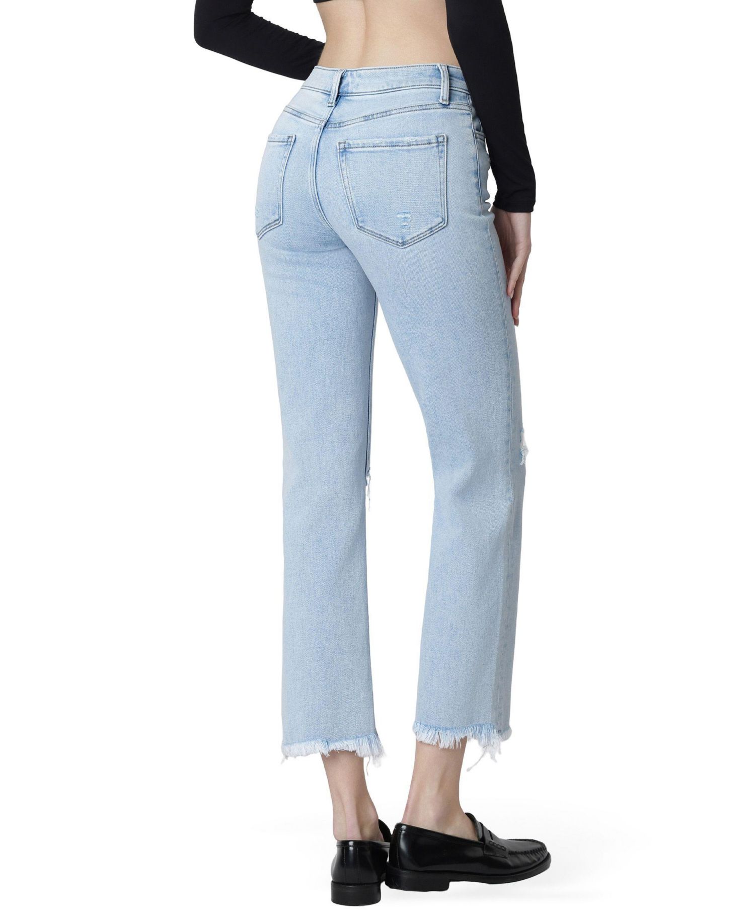 Women's High Rise Distressed Ankle Straight Jeans