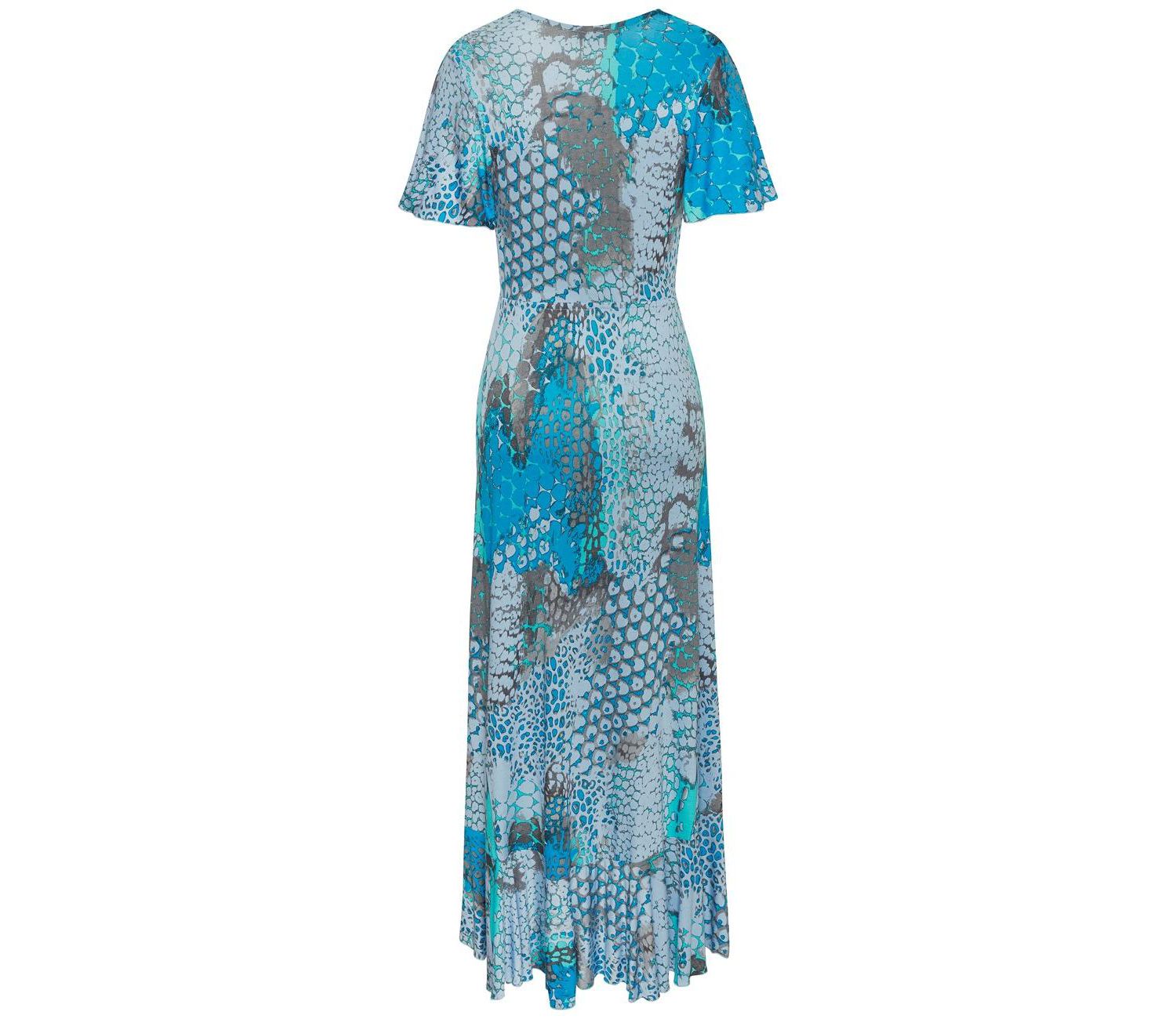 Women's Viscose Printed Side Slit Ruffle-Trim Maxi Dress