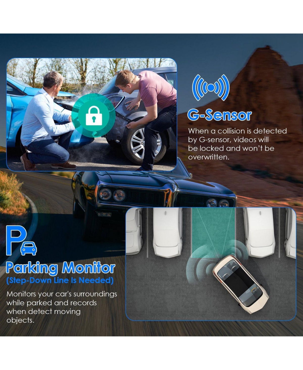 Neewer 1080P Dual Lens Dash Cam Vehicle Driving Recorder Car Dvr with WiFi Gps G-Sensor App Control Motion Detection Parking Monitor Night Vision