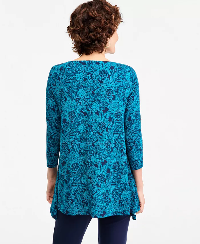 Women's Floral 3/4-Sleeve Swing Top - thumbnail 7