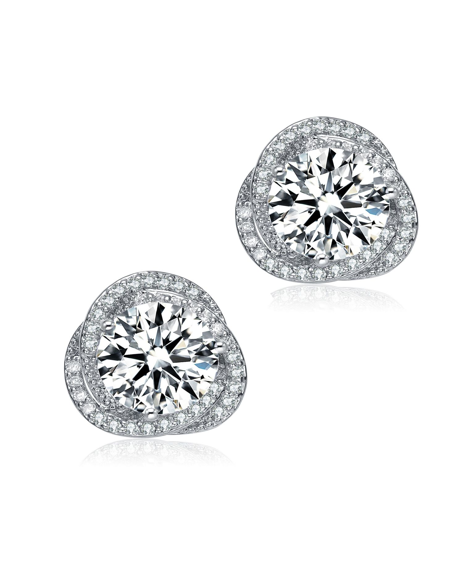 Brilliant White Gold Plated CZ Pave Swirl Halo Stud Earrings