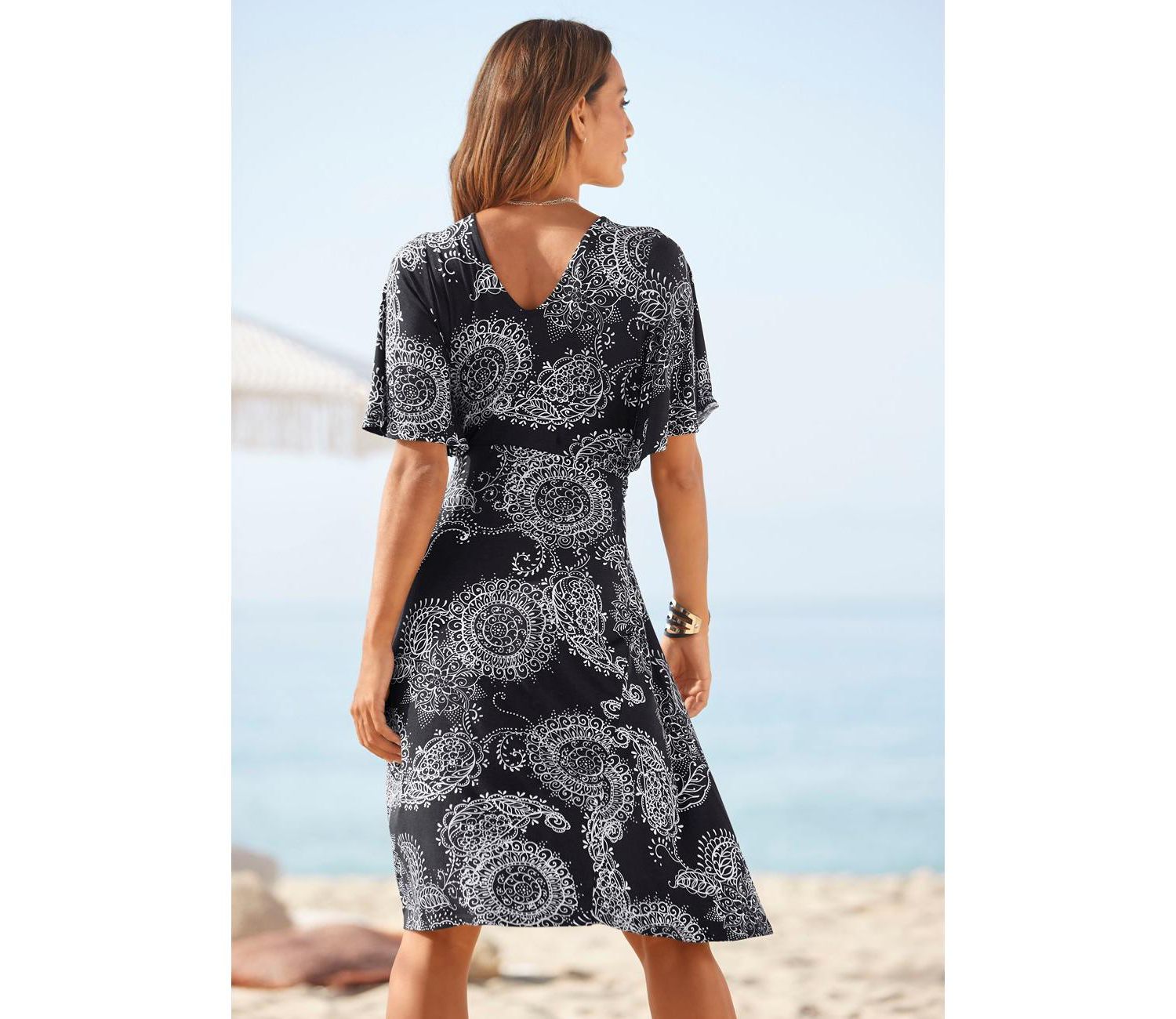 Women's Viscose Printed Belted Asymmetrical Surplice-Neck Short Dress