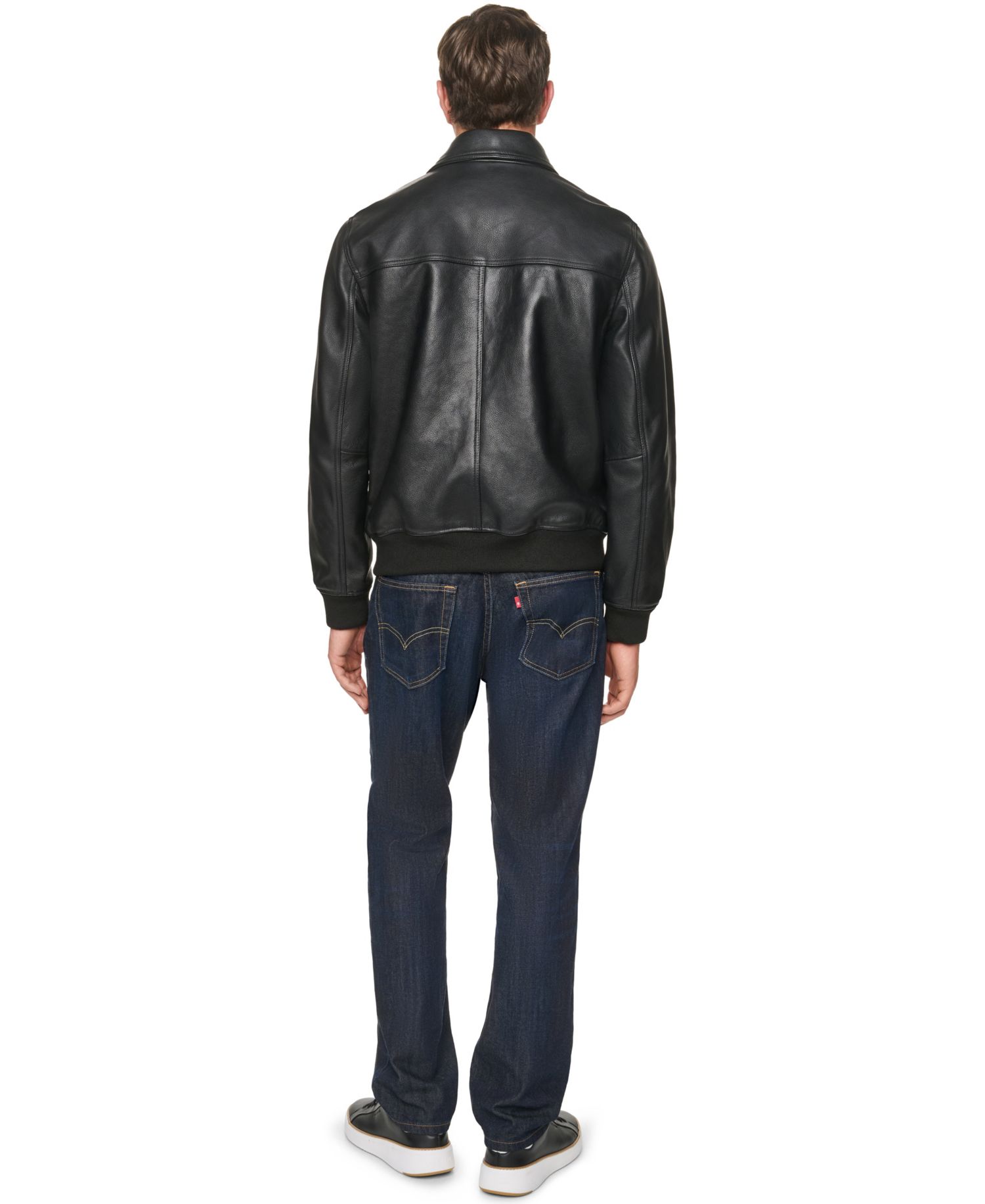 Men's Textured Genuine Leather Bomber Jacket