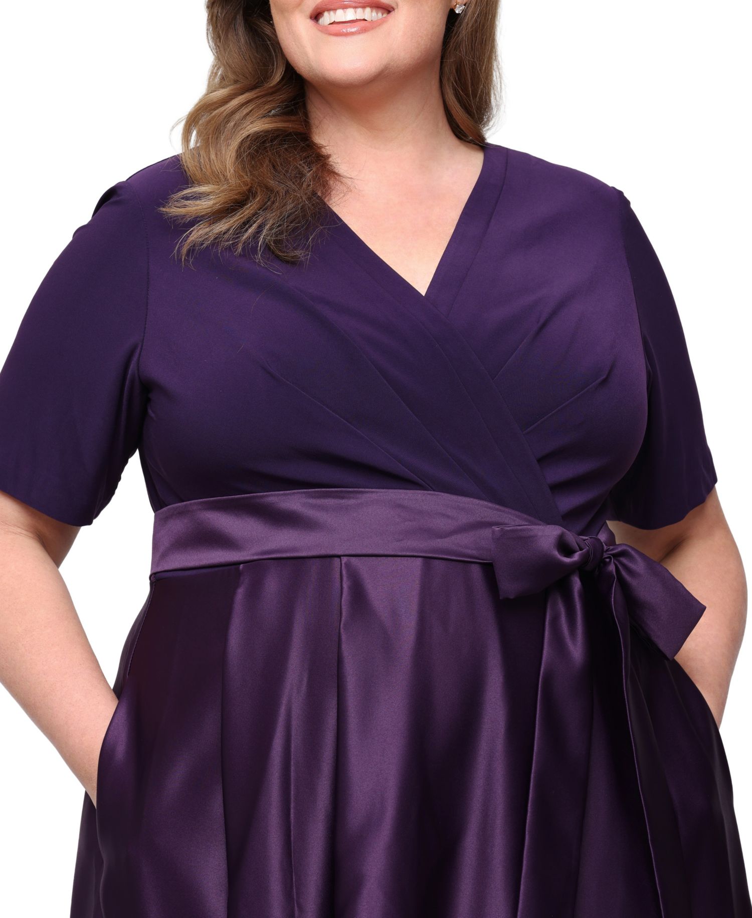 Plus Size Matte Jersey V-Neck Ball Gown