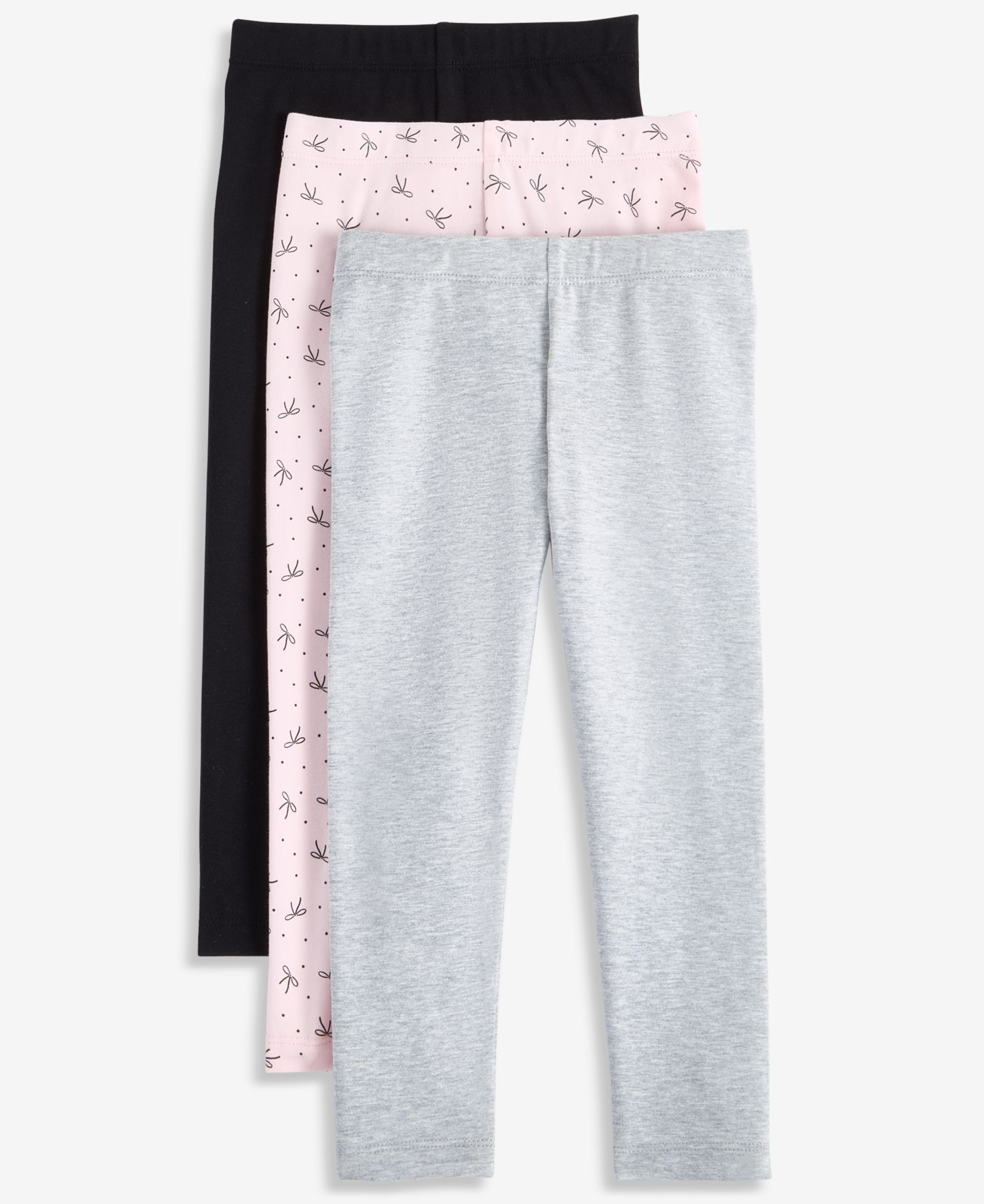 Toddler Girls' 12M-5T Solid, Heathered and Bow-Print Leggings, 3-Pack