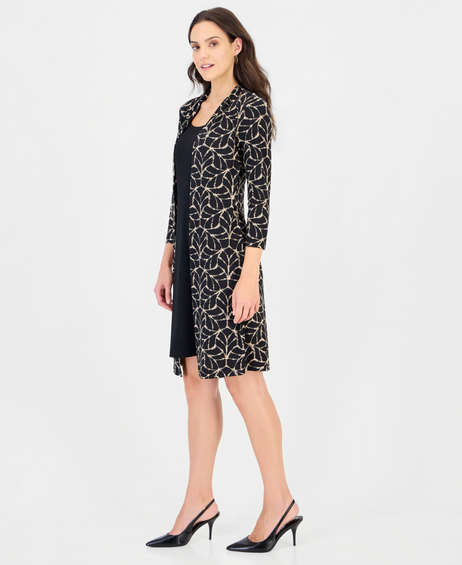 Women's Geometric-Print Scoop Neck 3/4-Sleeve Jacket Dress