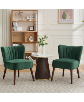 Set of 2 Velvet Wingback Accent Chairs with Wood Legs, Mid-Century Upholstered Lounge Chairs for Living Room