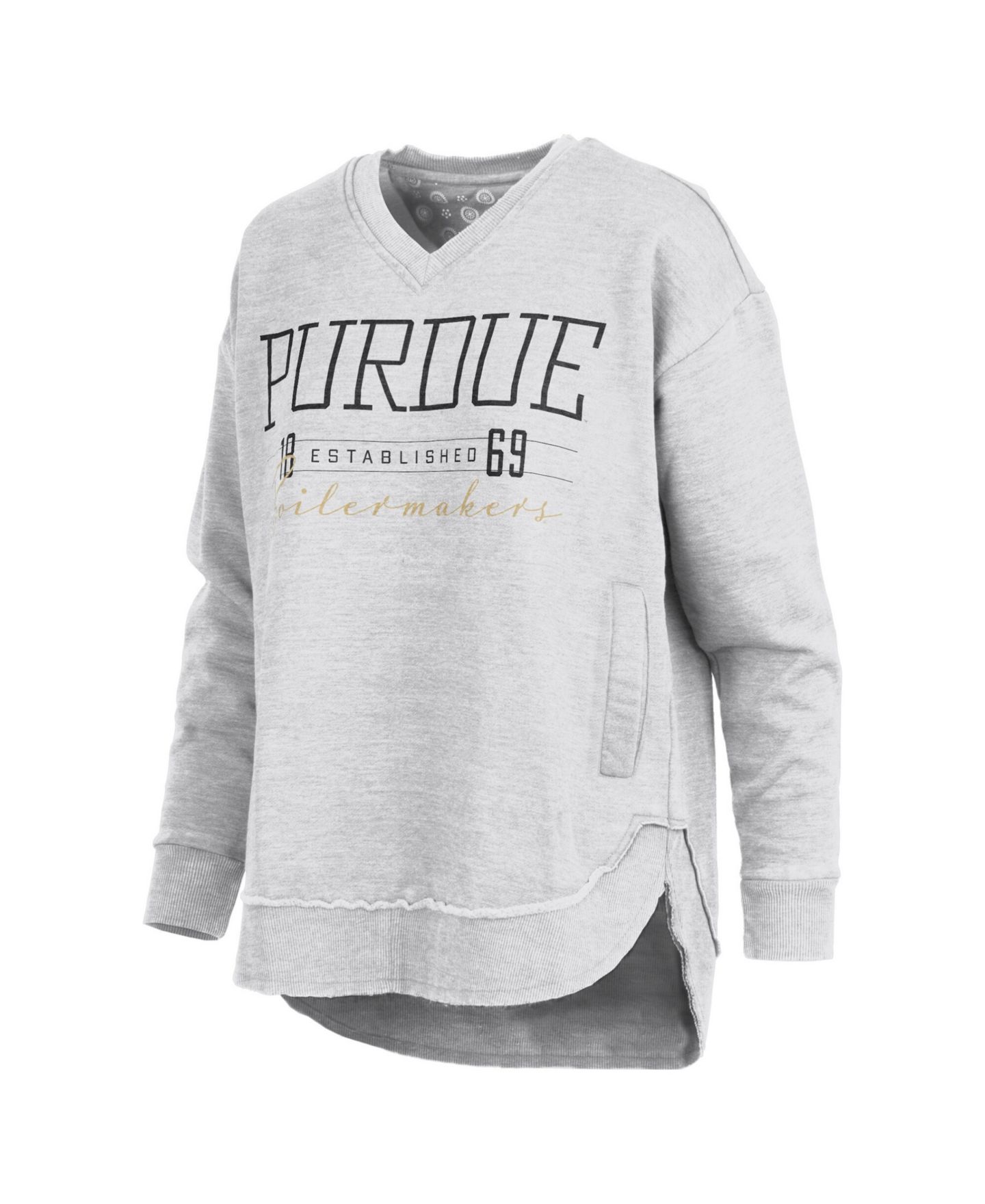 Женский свитшот Pressbox Heather Gray Purdue Boilermakers Marcus East Hall Poncho V-Neck — фото 2