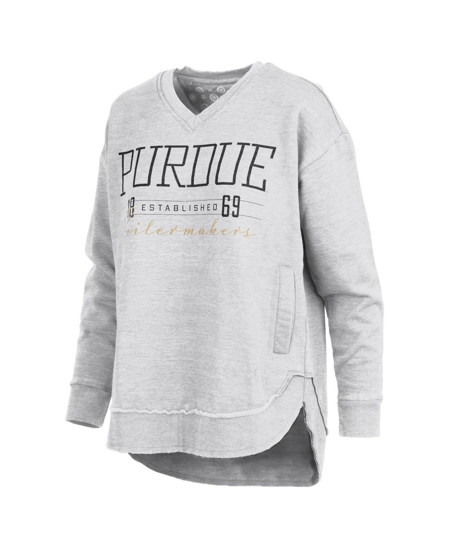 Women's Heather Gray Purdue Boilermakers Marcus East Hall Poncho V-Neck Sweatshirt