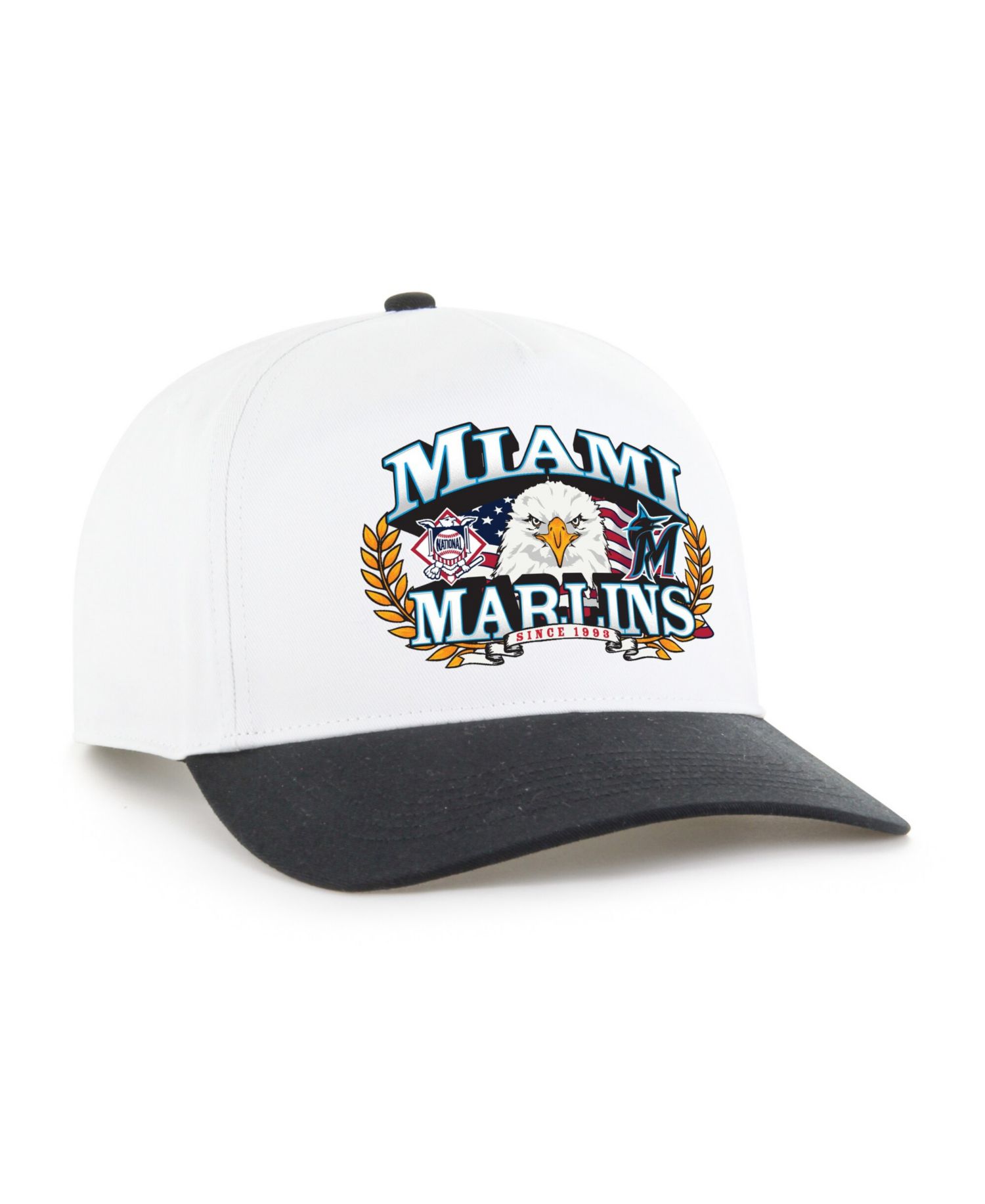 Men's White/Black Miami Marlins Americana Eagle Hitch Adjustable Hat