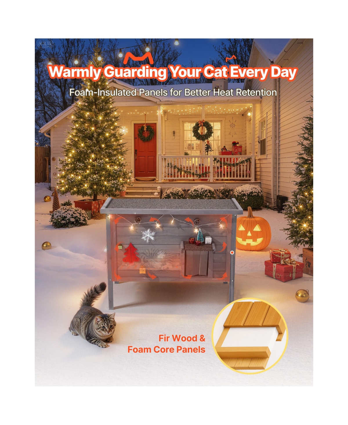 Vevor Heated Cat House Outdoor Feral Cat Shelter with Heating Pad Waterproof