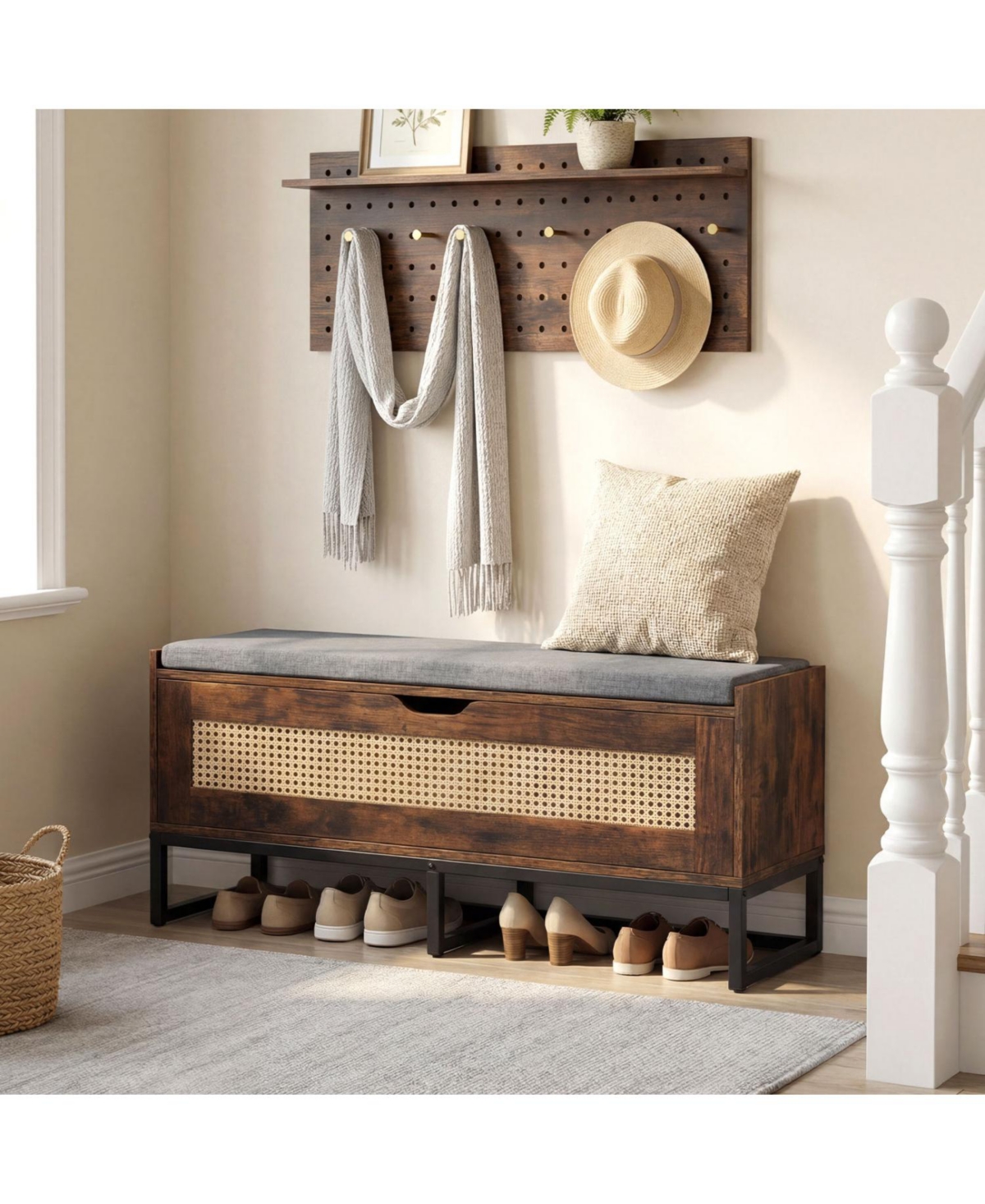 Slickblue Shoe Storage Chest with Flip-Top Seat and Wicker Style Space