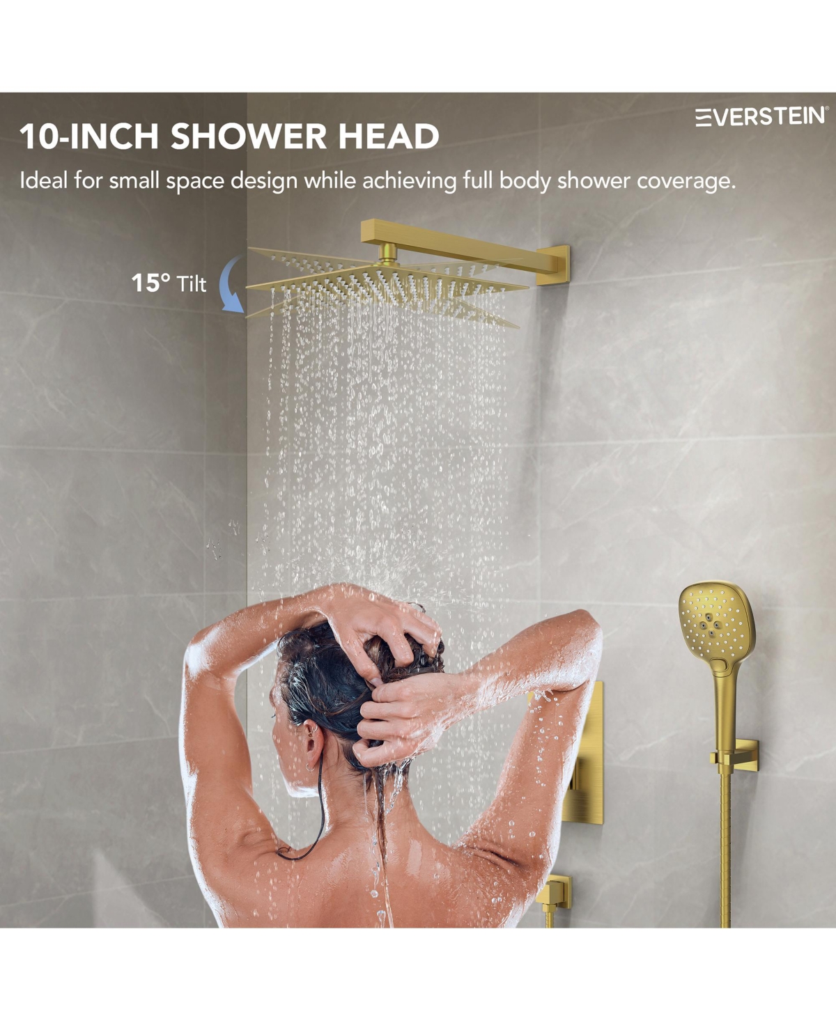 Everstrein High-Pressure Rain Shower System, Faucet Set 10" Rainfall Head with 3-Function Handheld Spray Brushed Nickel
