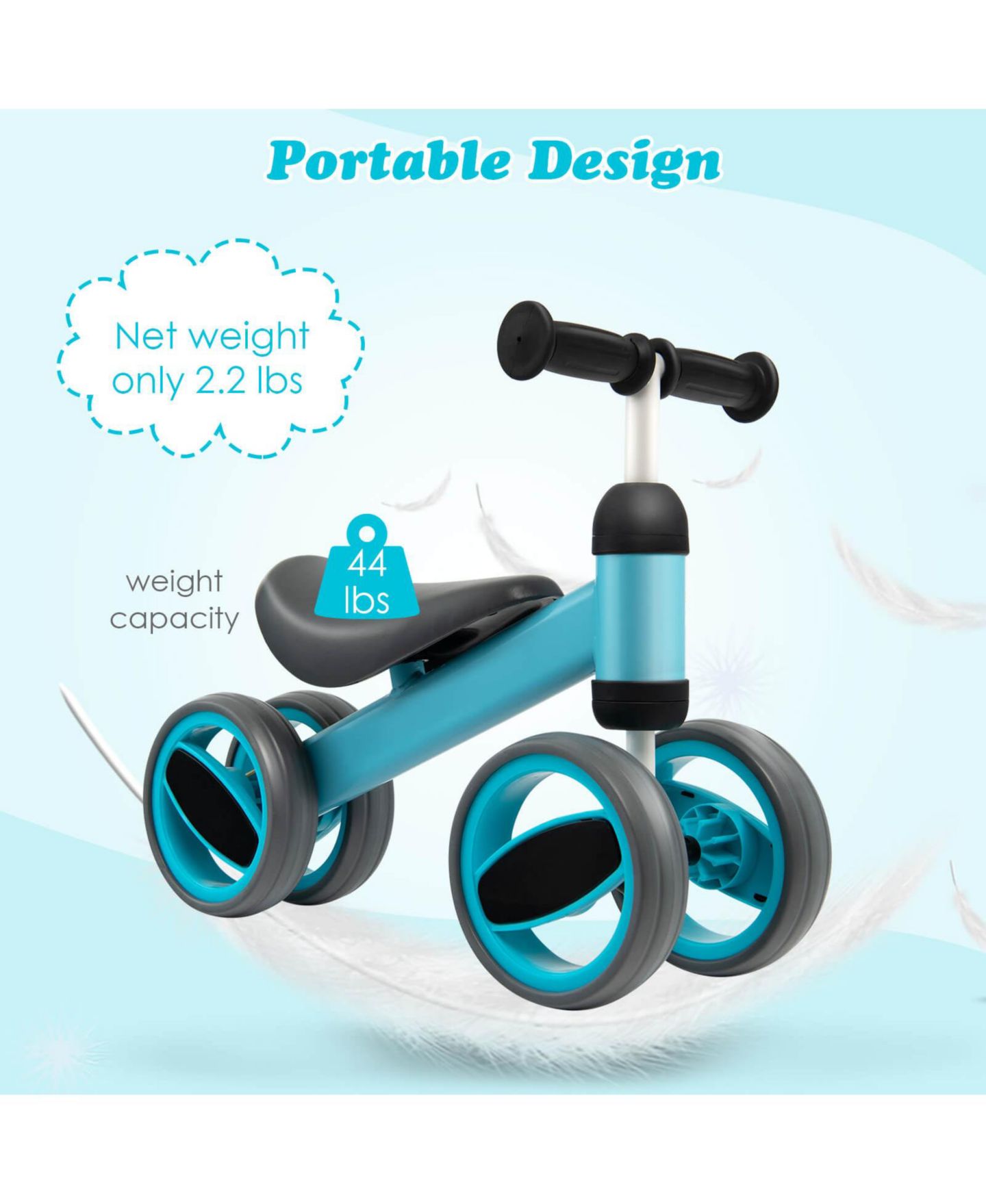 Детская игрушка Slickblue 4-Wheel Baby Balance Bike, Steel Frame, 44 lb Capacity, 1–2 года, цвет: Синий — фото 2