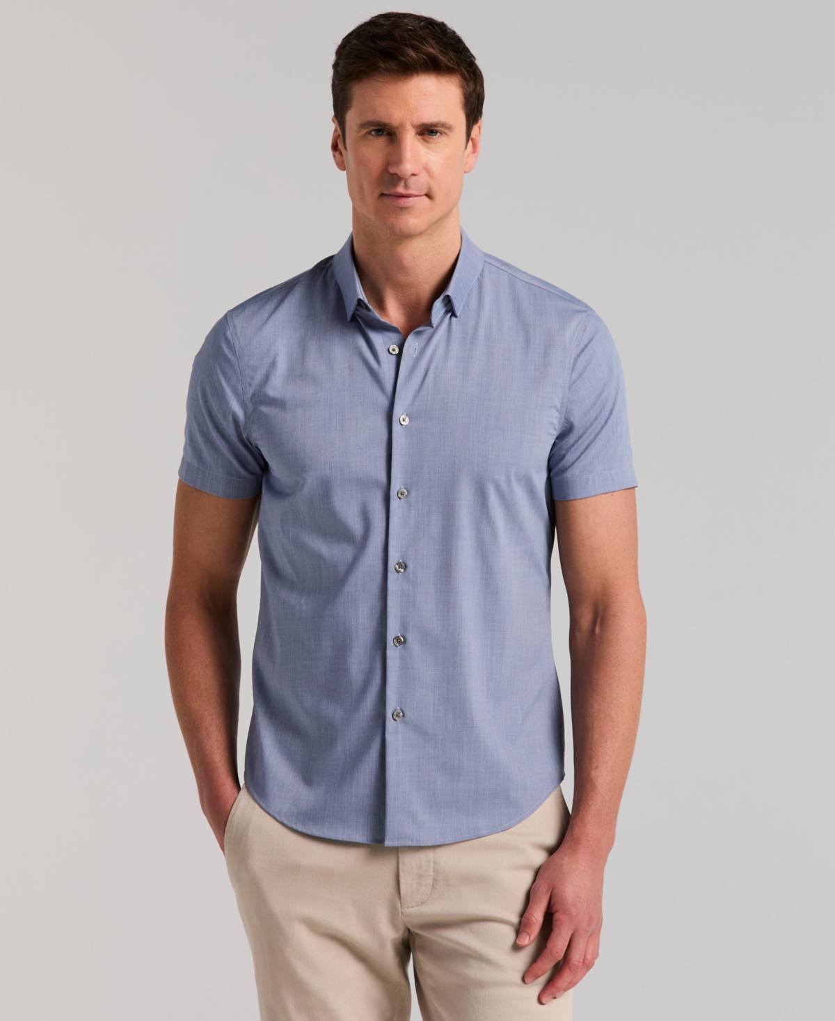 Perry Ellis Men's Slim-fit Short-sleeve Shirt In Coastal Fjord