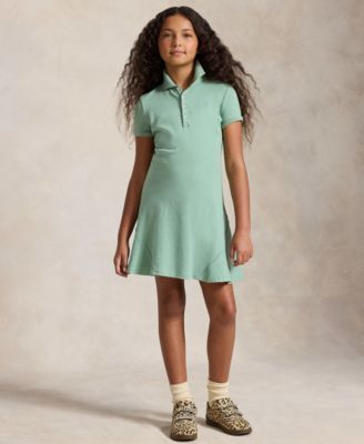 Girls' 7-16 Stretch Mesh Short-Sleeve Polo Dress