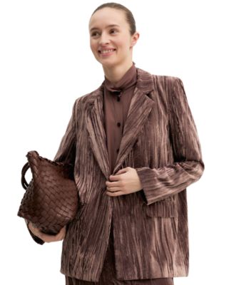 Women's Single-Breasted Lapel Collar Stretch Velvet Blazer