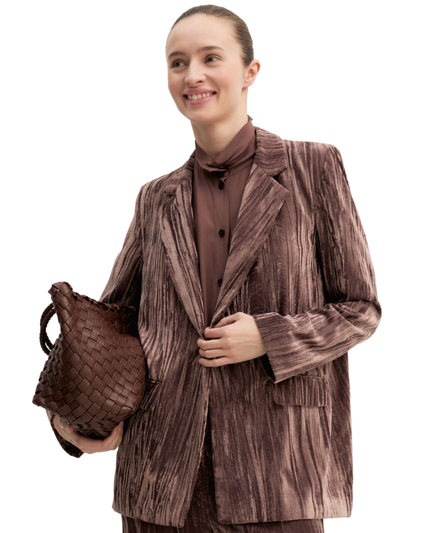Women's Oversized Single-Breasted Stretch Velvet Blazer
