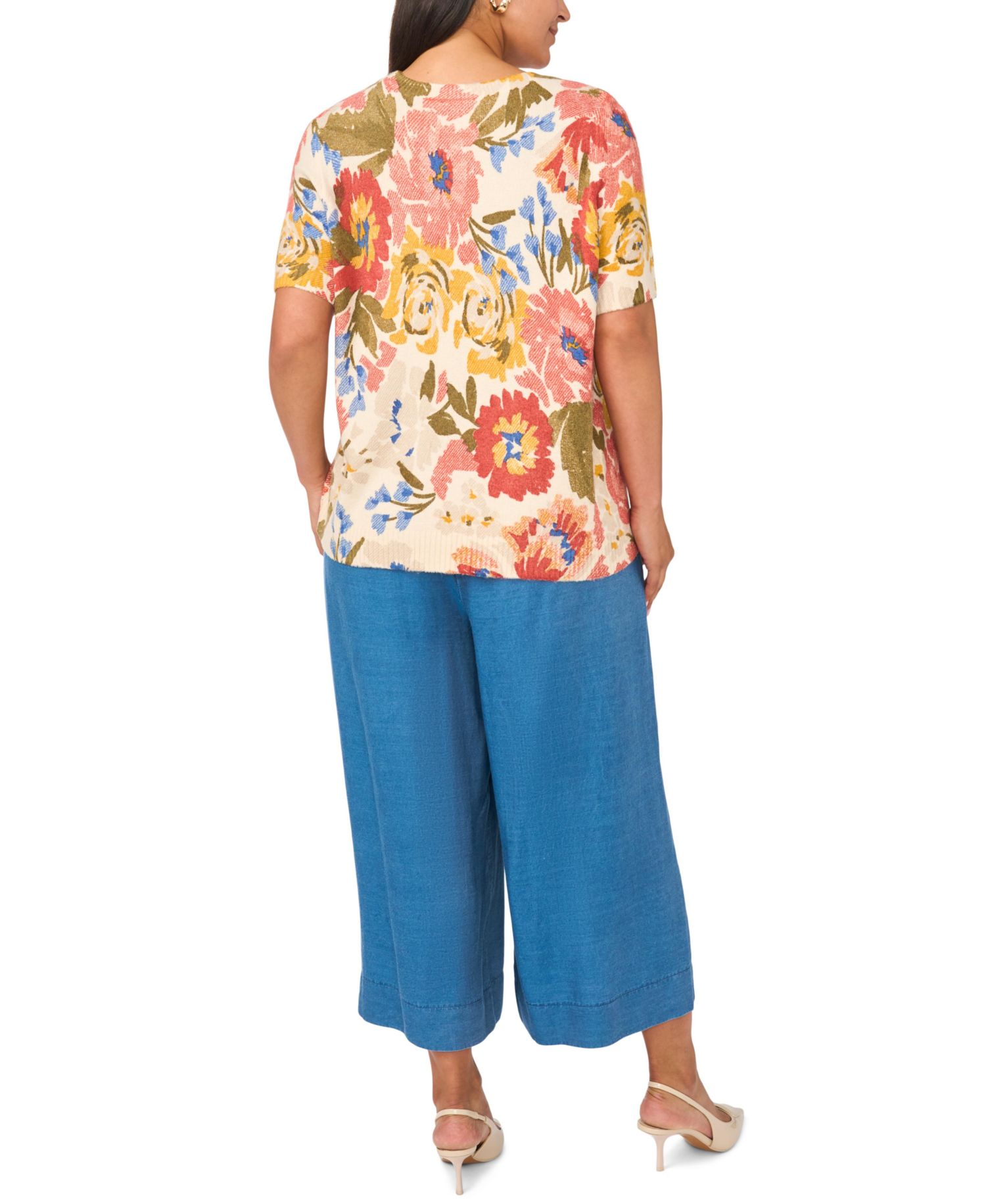 Plus Size Short-Sleeve Crewneck Sweater