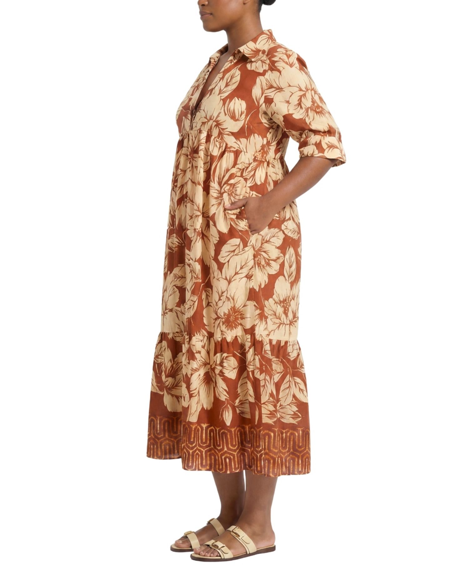Plus Size Collared A-Line Midi Dress